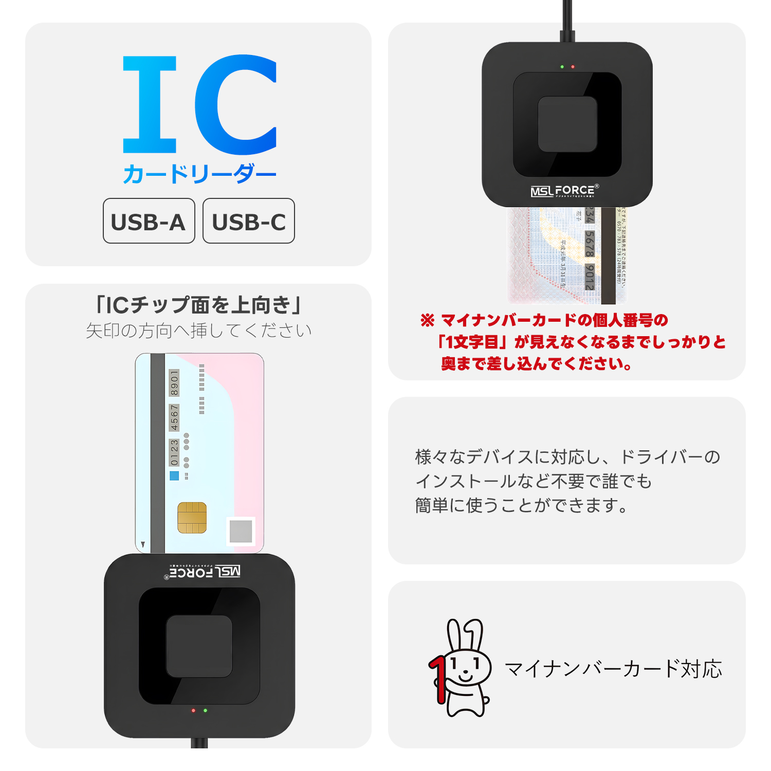 ICカードリーダ 給付金対応 ICカードリーダー マイナンバーカード対応 USB-A&Type-C 接触型