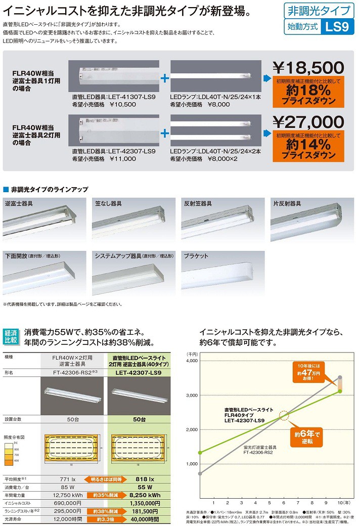 東芝 LET-42307-LS9 LED 逆富士器具 LDL40×2 ランプ別売 『LET42307LS9