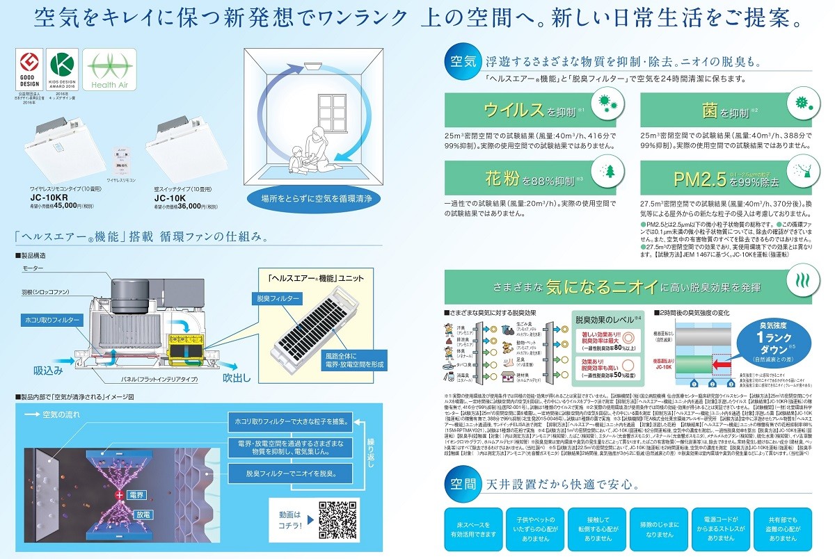 三菱電機 三菱 JC-10K ヘルスエアー機能搭載循環ファン 天井・壁