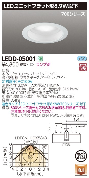 東芝 LEDD-05001 LEDユニットフラット形ダウンライト 125φ