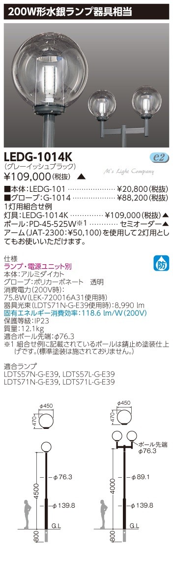 東芝 LEDG-1014K LED街路灯 本体 グローブ 200W形水銀ランプ器具相当