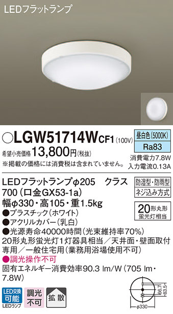 Panasonic（パナソニック） LGW51714W CF1 天井・壁直付型 LED 昼白色