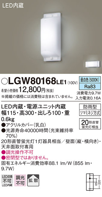Panasonic（パナソニック） LGW80168 LE1 天井・壁直付型 LED 昼白色