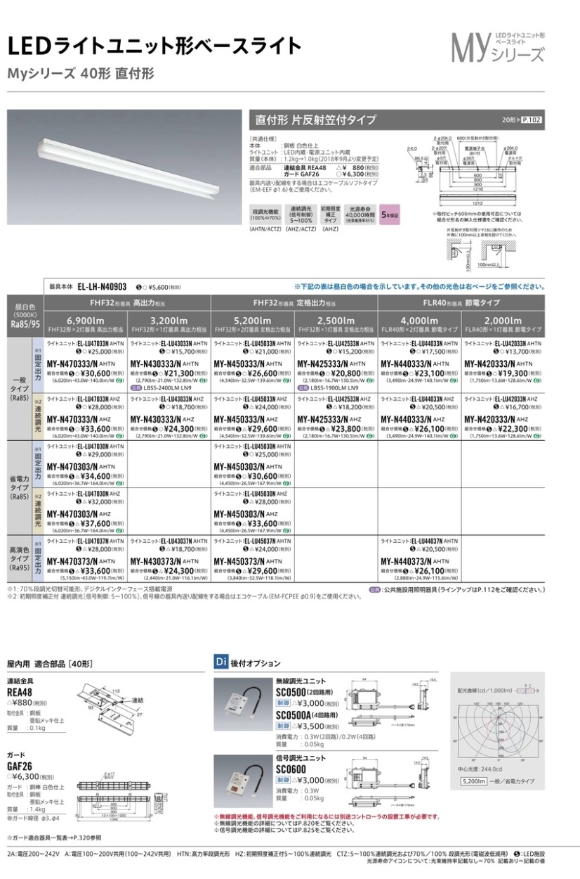 三菱 MY-N440333/N AHTN LEDベースライト 直付形 40形 片反射笠付形 昼