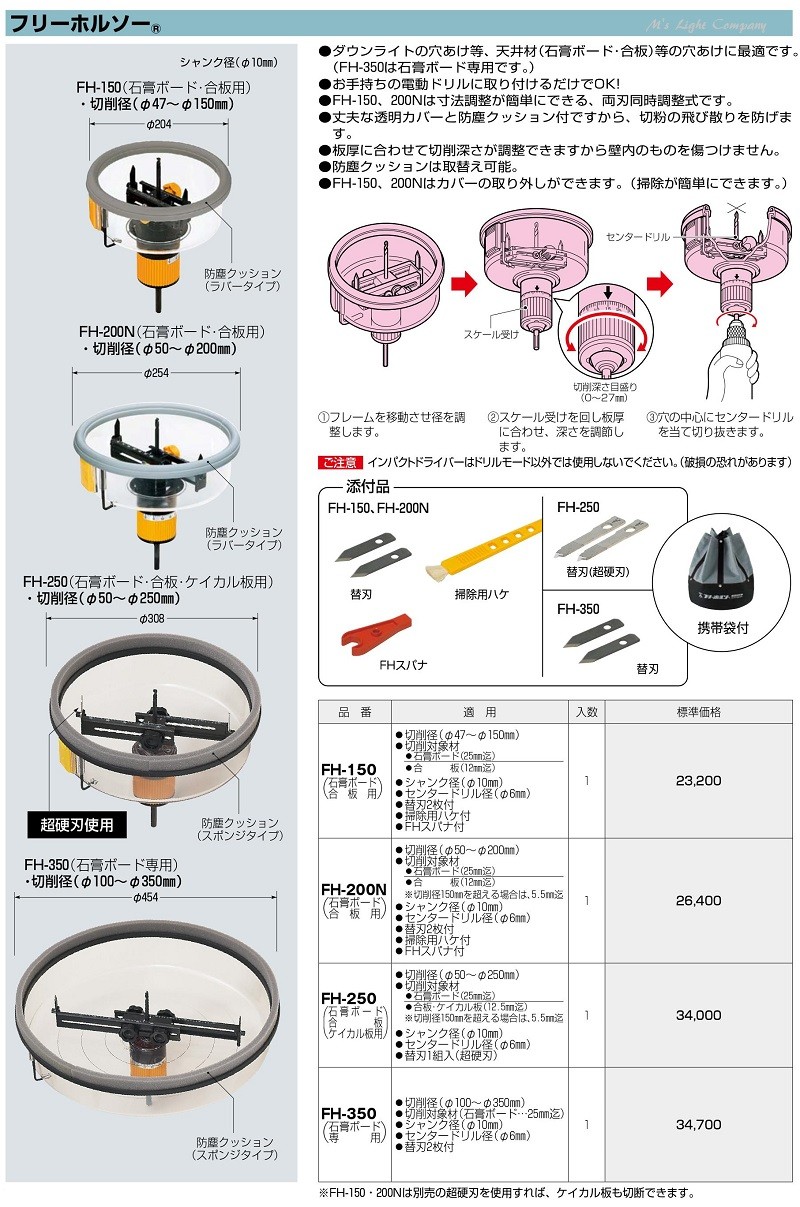 未来工業 FH-150 フリーホルソー 合板・石膏ボード用 切削径φ47〜150mm