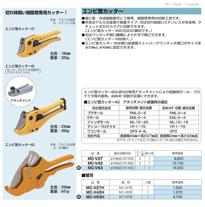 未来工業(ミライ) MC-V42 エンビ管カッター 42 『MCV42』 : mcv42