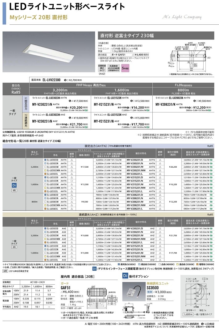 三菱 MY-V230231/N AHTN LEDベースライト 直付形 逆富士タイプ 20形