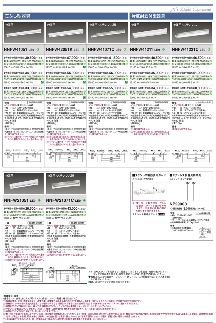 パナソニック NNFW41051 LE9 天井直付型 直管LEDランプベースライト 笠