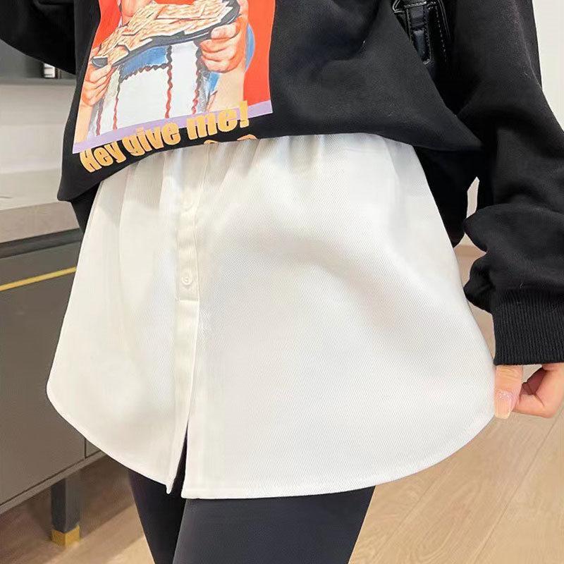 付け裾 つけ裾 フェイクレイヤードシャツ レディース サイドスリット ウエストゴム ボタン スカート 無地 シャツ 重ね着風 体型カバー カジュアル |  | 03