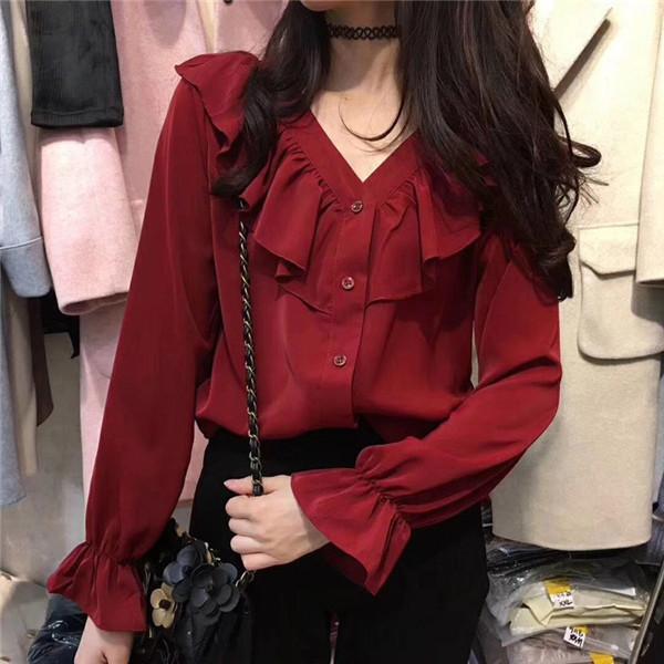 ブラウス レディース 長袖 シャツ vネック ス 無地 秋服 シンプル ママ ゆったり 韓国風 体型カバー 30代 40代 おしゃれ 通勤 |  | 02