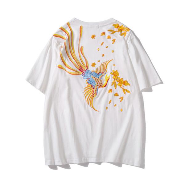 Ｔシャツ メンズ 半袖 夏服 プルオーバー トップス カジュアル ゆったり和風 和柄 お兄系 刺繍 鳳凰 おしゃれ アウトドア  夏サマー | ブランド登録なし | 01