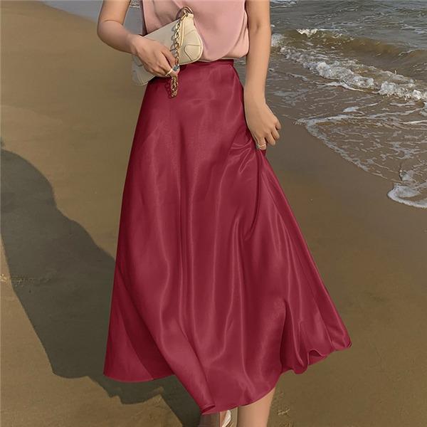 ロングスカート レディース マキシ丈スカート ウエストゴム 無地 ゆったり 夏 涼しい 薄手 快適 高級感 おしゃれ ハイウエスト お出かけ 柔らかい | ブランド登録なし | 05