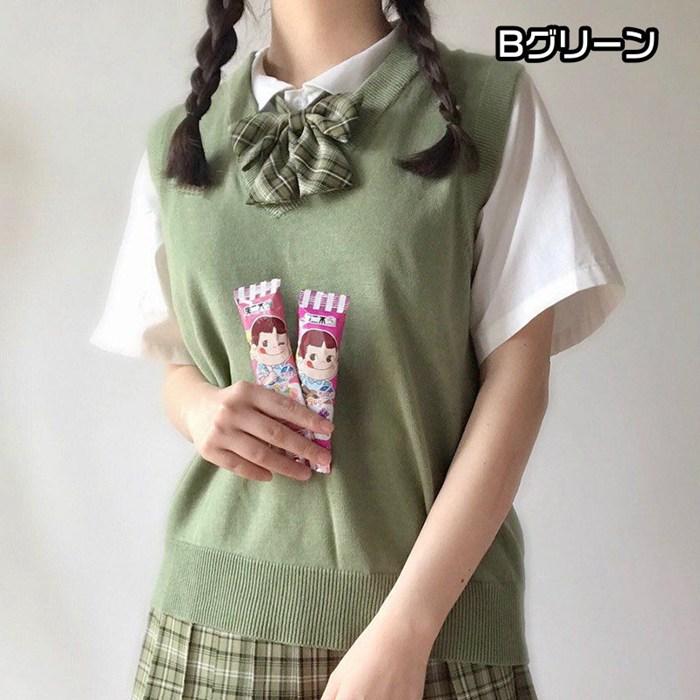 ニット 学生 ス JK スクール ノースリーブ セーター vネック 制服 通学 無地 レディース 開...