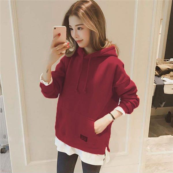 パーカー レディース レイヤード 裏起毛 韓国 秋 冬 春 黒 スウェット おしゃれ ロング丈 切り替え 重ね着 ス 秋 冬 | ブランド登録なし | 05