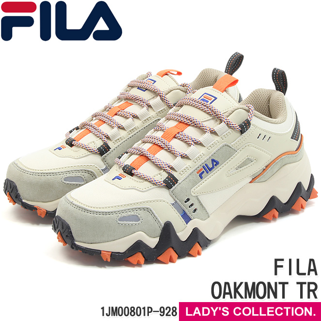 フィラ スニーカー オークモント TR レディースサイズ ローカット ベージュ ダッド シューズ 厚底 レトロ 替え紐 FILA OAKMONT TR  BG/OG/BL 1JM00801P-928