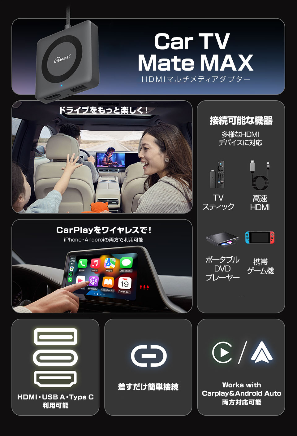 ottocast オットキャスト Ottocast Car TV Mate MAX カーテレビ
