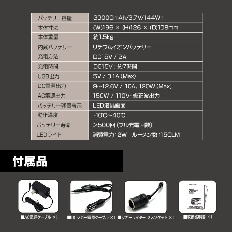 ポータブル電源 144W 小型 ミニ アウトドア 車中泊 蓄電池 停電対策 防災グッズ ポータブルバッテリー PB-144 : pb450-gr :  mtkshop - 通販 - Yahoo!ショッピング