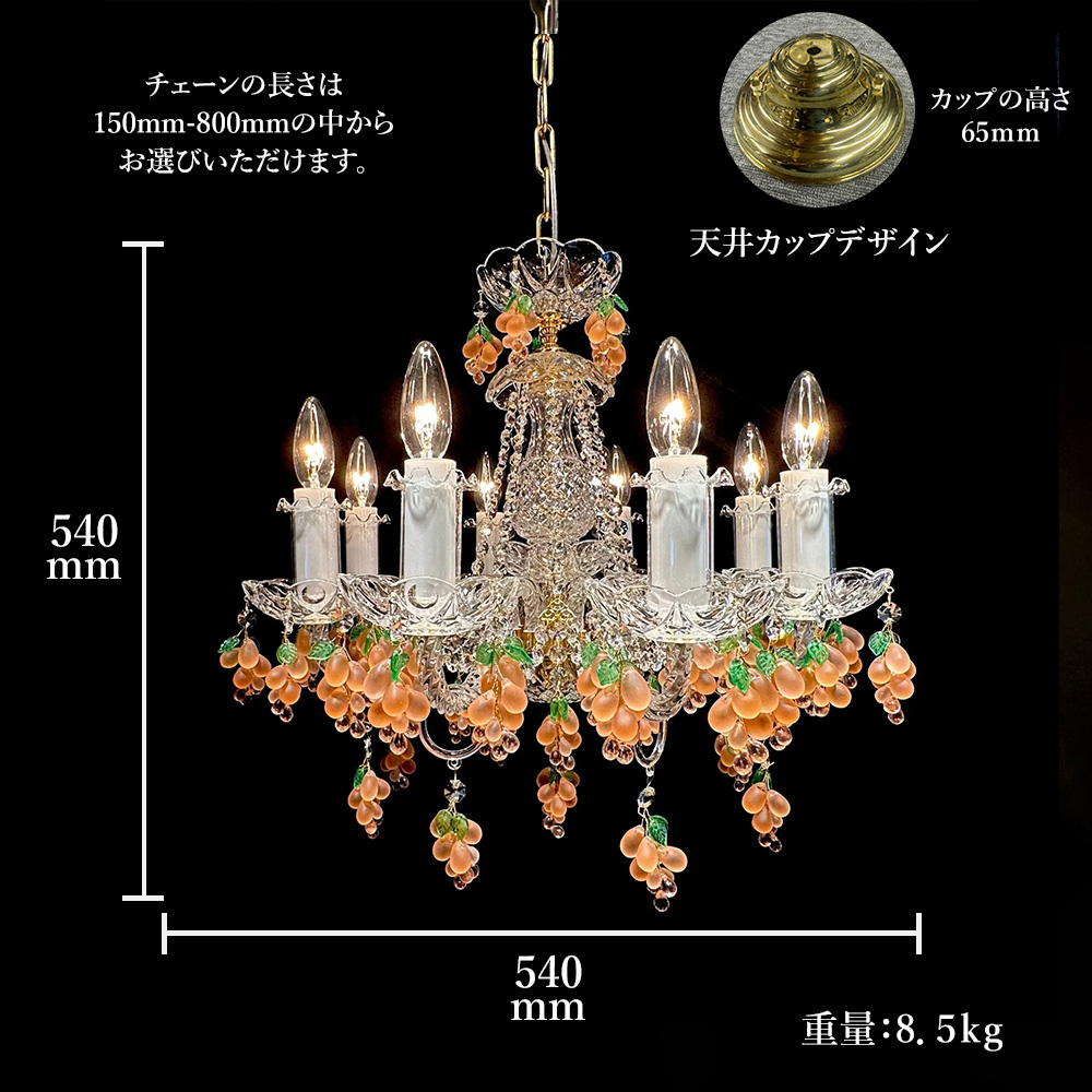 サンクチュアリ限定オリカラ8点コレクション シャンデリア 照明 LED対応 8灯 ボヘミアガラス プレシオサクリスタル