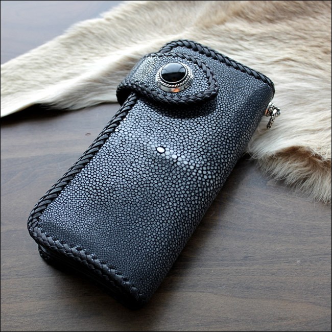 バイカーズウォレット 長財布 スティングレイ長財布 メンズ レース編み 