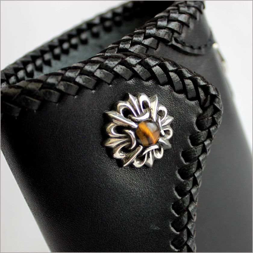 三つ折りミドルトラッカーウォレット　栃木レザー　オイルレザー　黒　ハンドメイド ミドルトラッカーウォレット/栃木レザー/黒色/ステッチ白色/フル