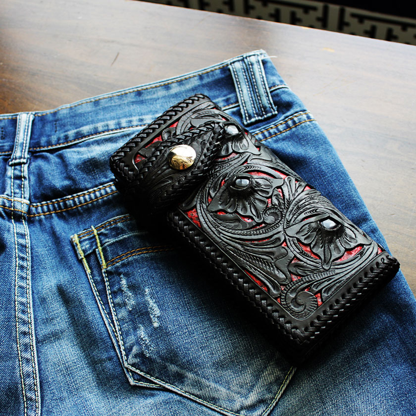 カービングウォレット 透かし彫り長財布 レザーロングウォレット