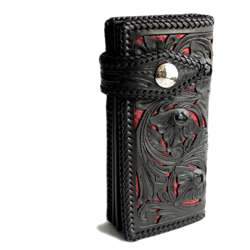 カービングウォレット 透かし彫り長財布 レザーロングウォレット