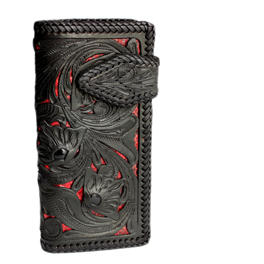 カービングウォレット 透かし彫り長財布 レザーロングウォレット