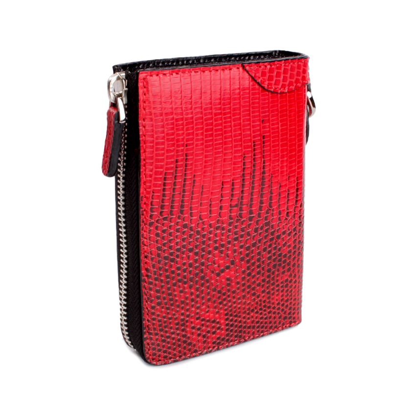 l字ファスナー財布 二つ折り財布 トカゲ革 リザードハーフ /レッド