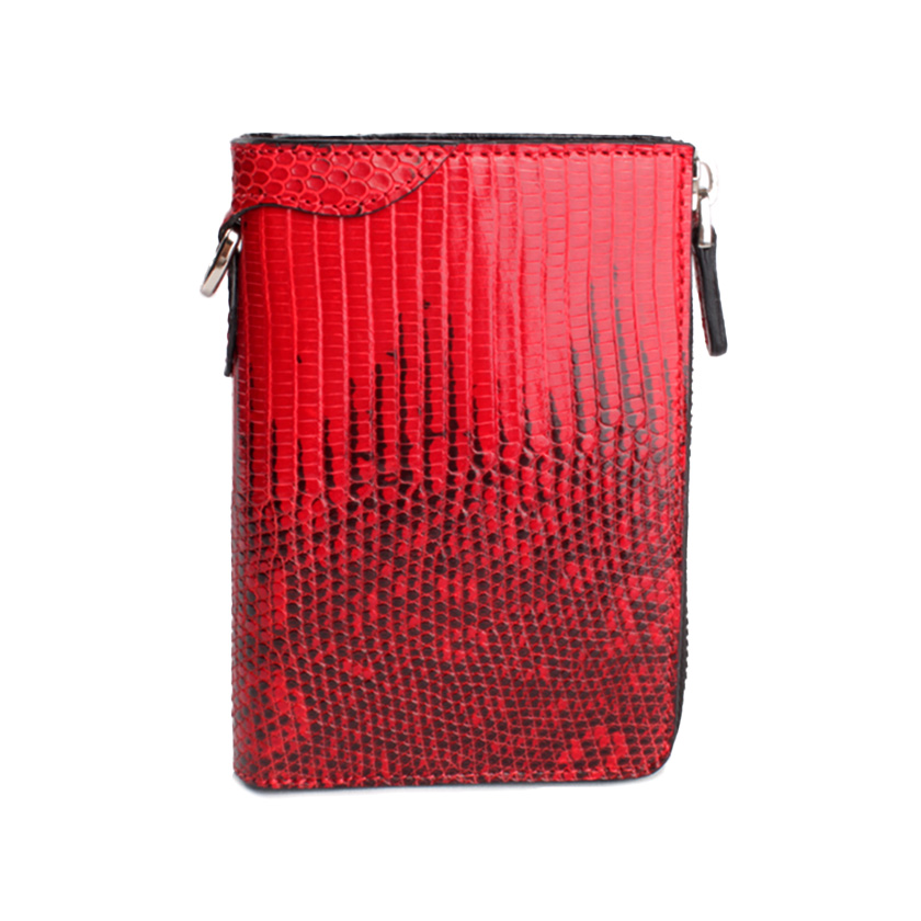 l字ファスナー財布 二つ折り財布 トカゲ革 リザードハーフ /レッド