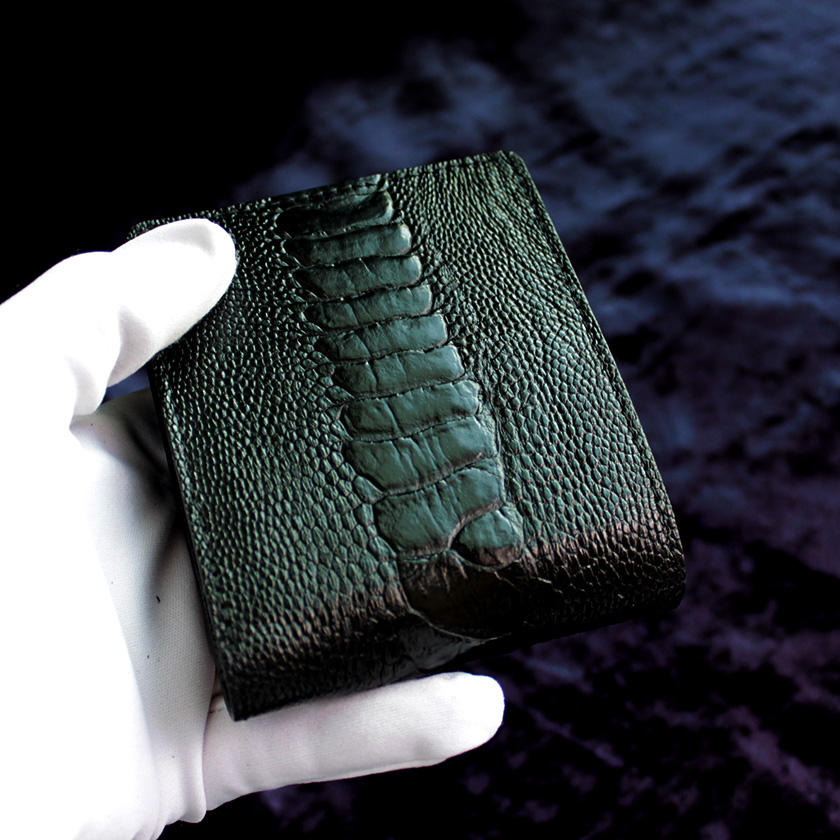 オーストリッチレッグ革/二つ折り財布/ショートウォレット/ブラック