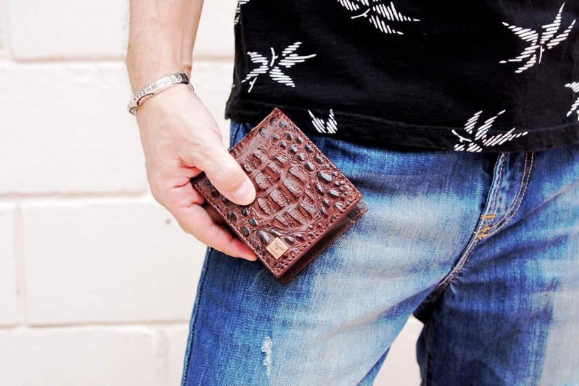 二つ折り財布/ワニ革・サドルレザー/ショートウォレット/カイマン