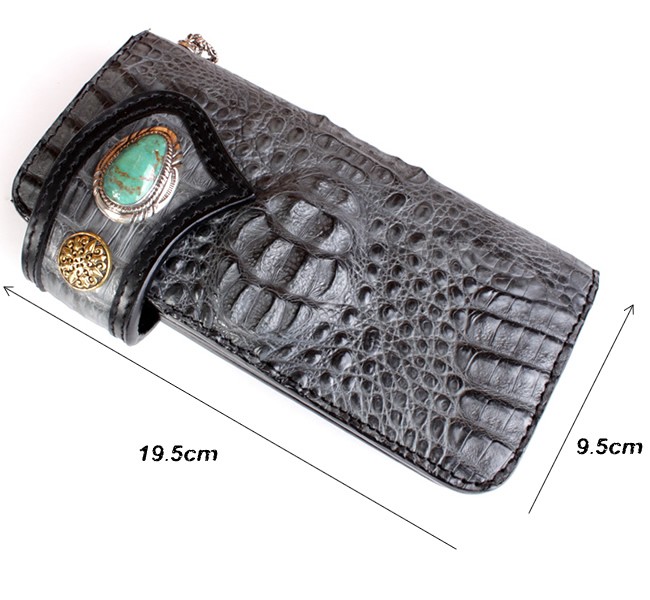 バイカーズウォレット 長財布 クロコダイル 財布・クラウングレー
