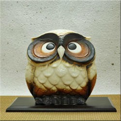 ポイント5倍]信楽焼 光が透ける照明 フクロウ 7号 白 ふくろう 梟 陶器