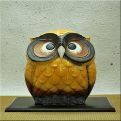 ポイント5倍]信楽焼 光が透ける照明 フクロウ 7号 黄 ふくろう