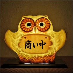 ポイント5倍][名入れ]信楽焼 表札 羽 フクロウ 照明 置物 8号(4色展開