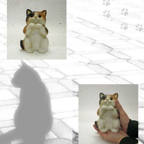 信楽焼 猫 置物 幸福ネコ 6号 三毛 陶器 猫の置物 おしゃれ ねこ 玄関