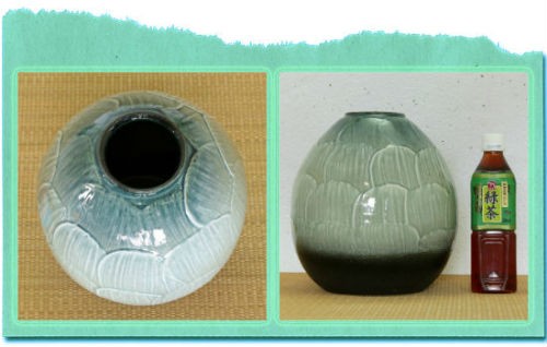 グレーと緑の陶器製花瓶 信楽焼 信楽焼 花瓶 緑ガラス 波紋 8号 おしゃれ 一輪挿し 小さい 花入 北欧