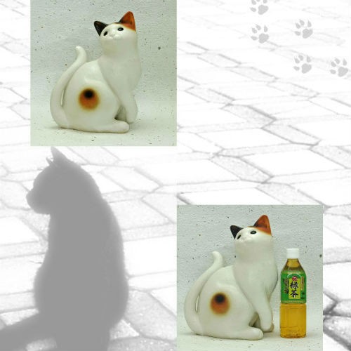 信楽焼 猫 置物 見返りネコ 9号 三毛 陶器 猫の置物 おしゃれ ねこ