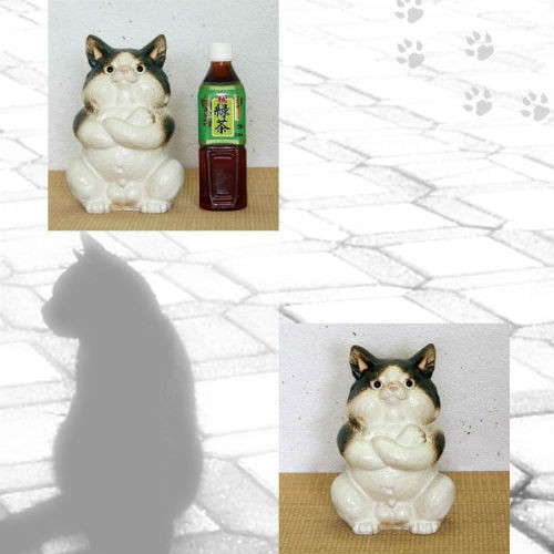 信楽焼 猫 置物 あぐらネコ 7.5号 白黒 陶器 猫の置物 おしゃれ