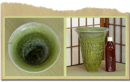 1点物 京都 清水焼 花器 緑釉 叩き 池坊 生け花 和風 洋風 華道 水盤
