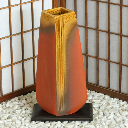 花入　花器　信楽焼　華道具　置物 信楽焼 花器 緋色 菱形 スカーレット 立花 陶器 花瓶 生け花 和風 華道