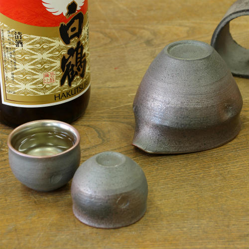 信楽焼 片口 酒器 光彩 ぐい呑み 丸 ペア セット 陶器 おしゃれ 冷酒器
