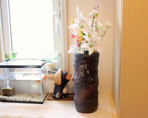 信楽焼 花瓶 花入れ 高さ41cm 信楽焼 花瓶 コゲ 盛土 おしゃれ 一輪挿し 花入 陶器 花びん