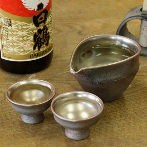 信楽焼 片口 酒器 光彩 ぐい呑み 平 ペア セット 陶器 おしゃれ 冷酒器 お猪口 盃 日本酒 吟醸酒 父の日 プレゼント 信楽焼き(lgta) :  kosai0001-03 : 夢源陶房 - 通販 - Yahoo!ショッピング