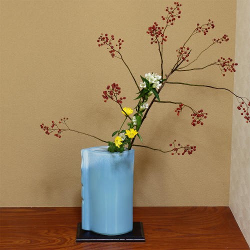 信楽焼 花器 スカイブルー合わせ 立花 陶器 花瓶 生け花 和風
