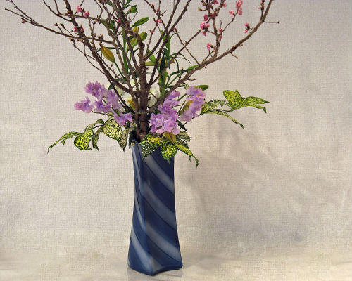 信楽　変形花器　3点 信楽焼 花器 青ライン三方変形 立花 陶器 花瓶 生け花 和風 華道 池坊