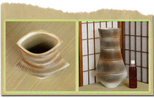 信楽焼 花器 白釉 彫り 合わせ 立花 陶器 花瓶 生け花 和風 華道 池坊