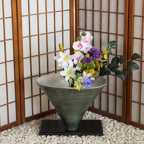 信楽焼 花器 灰釉 螺旋 鉢形 在庫数限り 陶器 花瓶 生け花 和風 華道
