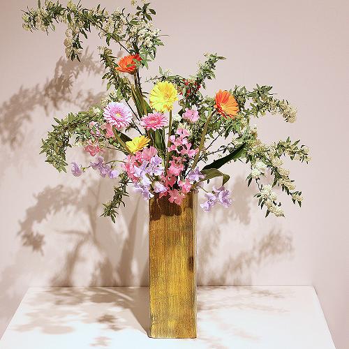 信楽焼 花器 黄釉 角筒 立花 陶器 花瓶 生け花 和風 華道 池坊 生花用