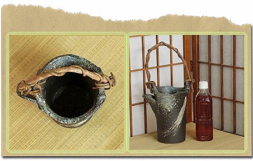 信楽焼 花器 ツル付 刷毛目 土瓶型 在庫数限り 陶器 花瓶 生け花
